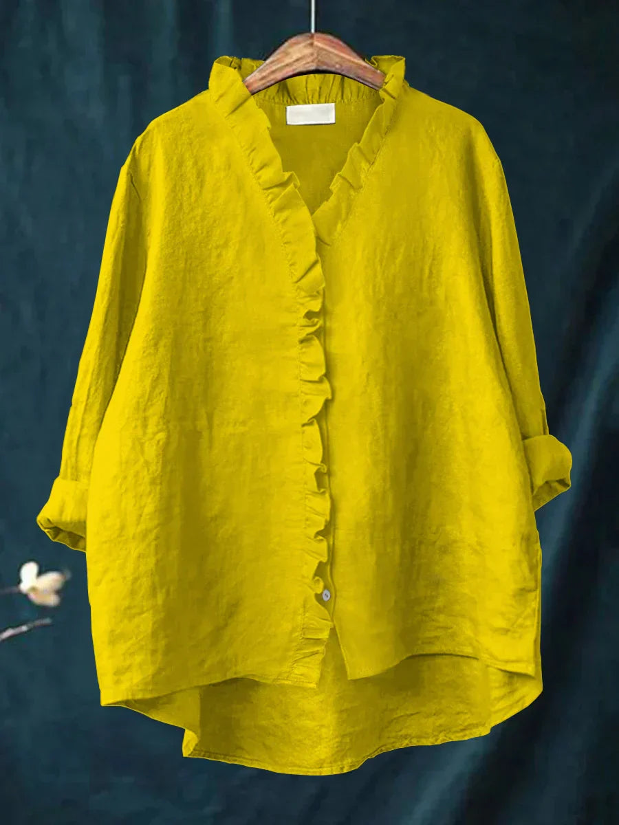 Vielseitiges Damen Rüschenshirt für Frühling & Herbst. Langarm-Top, elegant & bequem zum Layering.