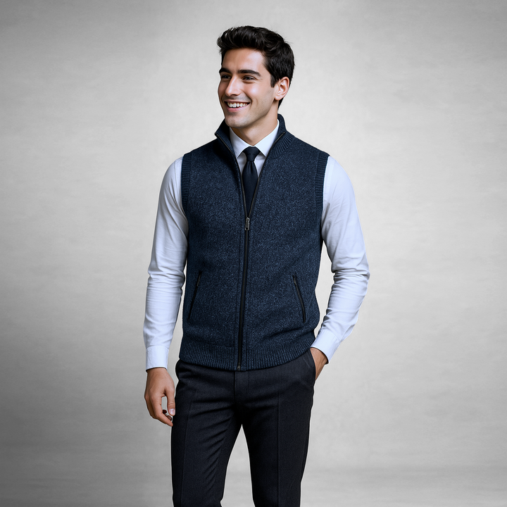 Moderne Herren Strickweste mit Reißverschluss. Ideal für Freizeitmode, Business Casual & Layering.