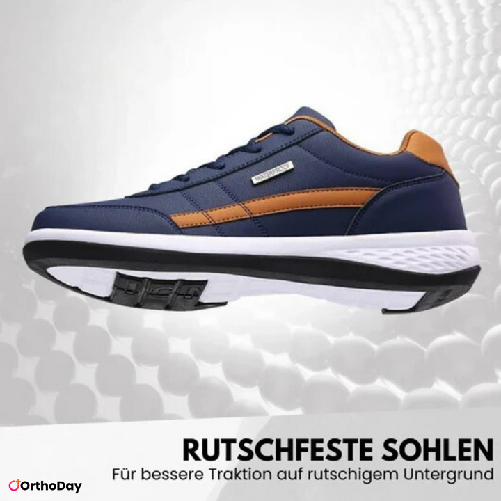 Sportlicher Herren Komfort Sneaker, blau-weiß, orthopädisch, atmungsaktiv, ideal für Freizeitaktivitäten.