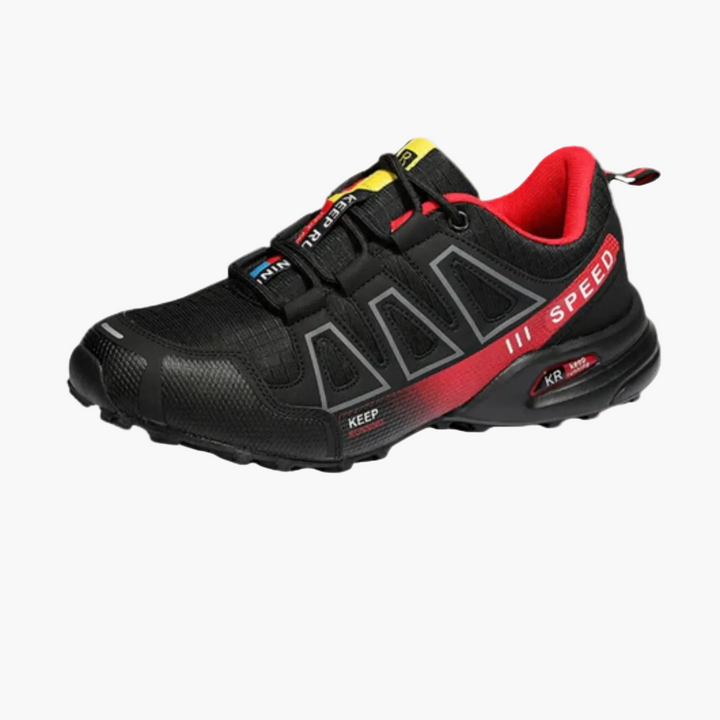Seitliche Ansicht der orthopädischen Herren Trailrunning-Sneaker mit ergonomischem Design.
