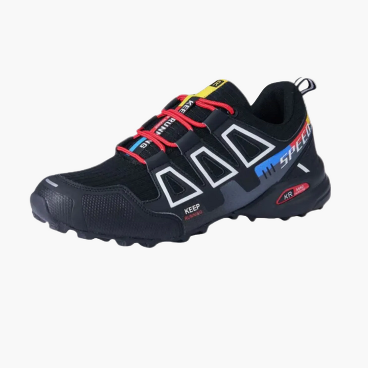 Frontansicht robuster orthopädischer Herren Trailrunning-Schuhe für Männer, bieten Schutz & Komfort.