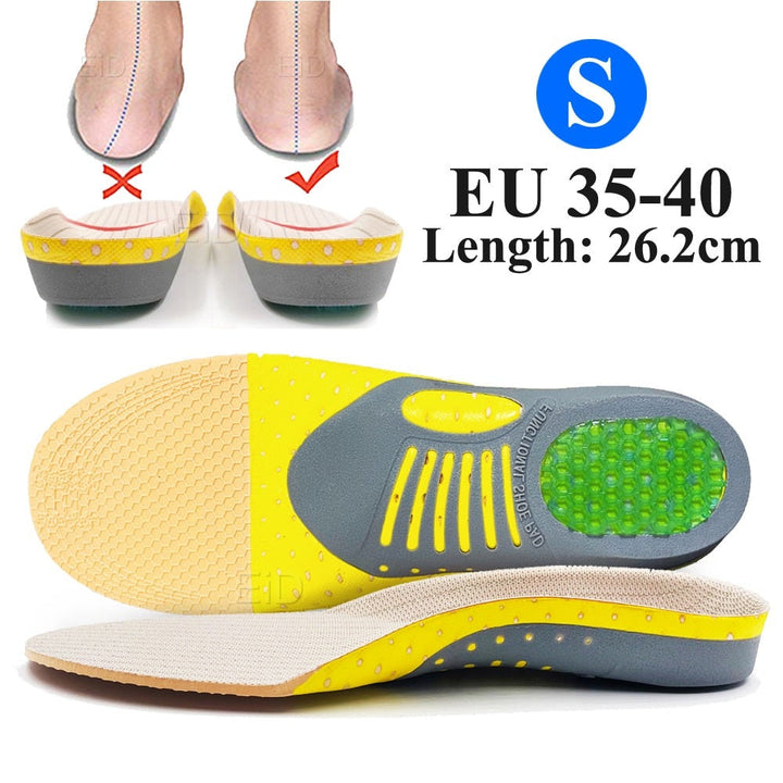 Oberansicht der Unisex Einlegesohlen mit atmungsaktiver Oberfläche, optimal für Plattfüße, Sport & Alltag.