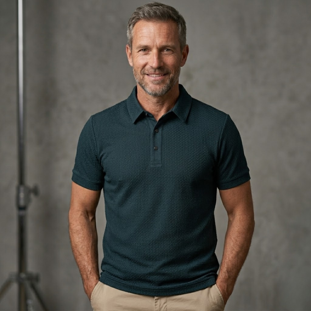 Herren strukturiertes Kurzarm-Polohemd, klassisch und vielseitig, ideal für Freizeit und Sommer.
