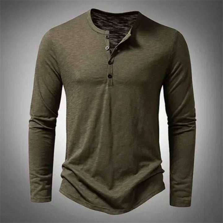 Klassisches Herren Henley Shirt mit Langarm und Knopfleiste. Bequemes Oberteil für Freizeit, Büro & Alltag. Hoher Tragekomfort.