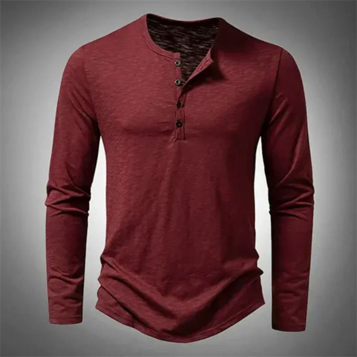 Stylisches Herren Henley Langarmshirt, perfekt für lässige Casual-Looks. Modisches Oberteil für Herbst- und Frühlingsmode.