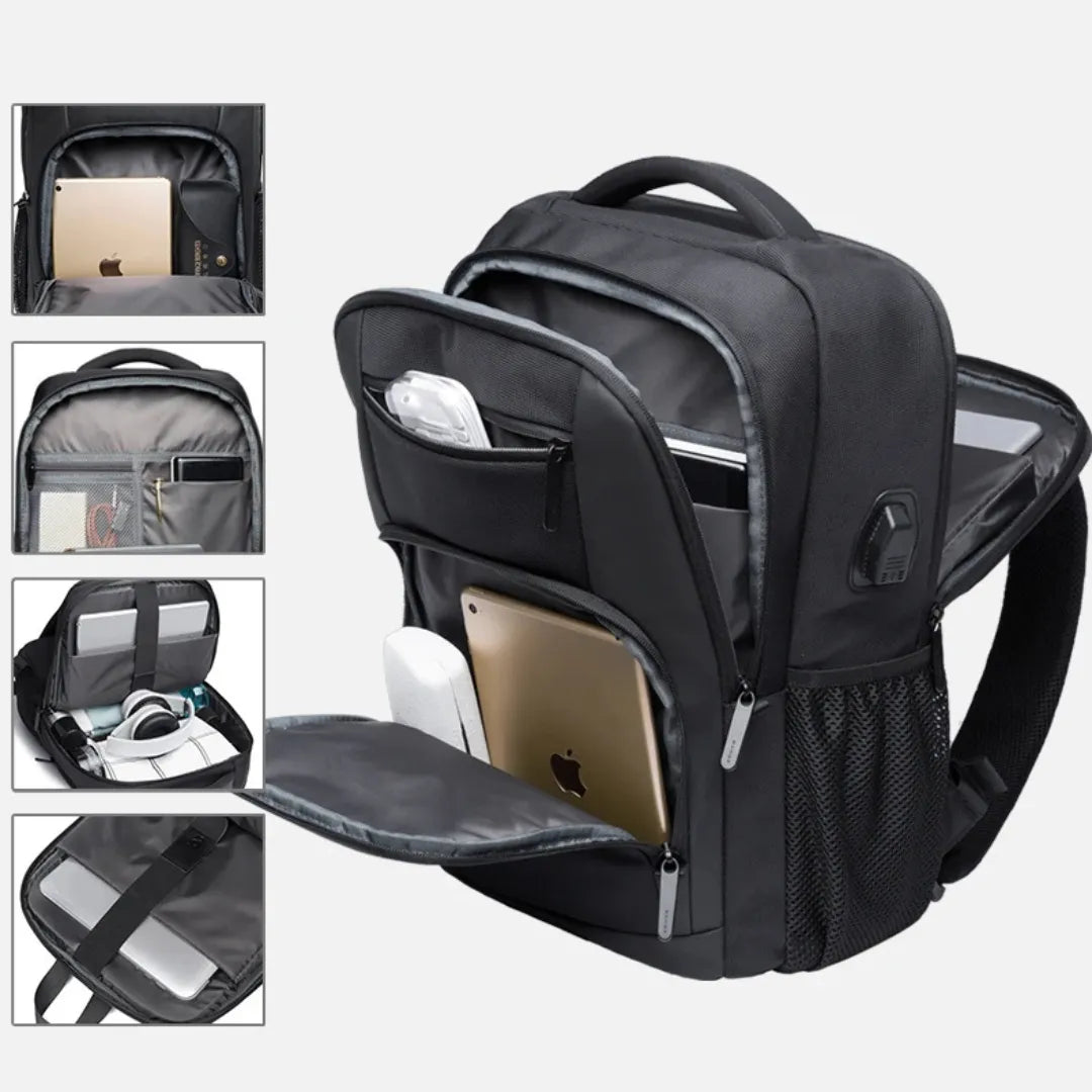Ergonomisch gepolsterter Rückenbereich & Schultergurte des Unisex Laptop Rucksacks für hohen Tragekomfort.