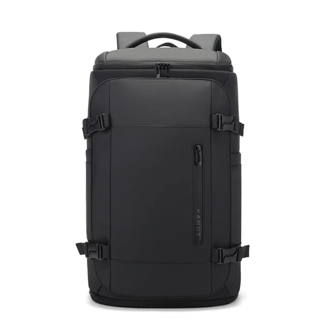 Geräumiger schwarzer Reiserucksack für Kurztrips und Urlaub, perfekt als Handgepäck im Flugzeug.