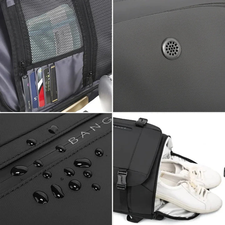Ergonomischer schwarzer Handgepäck Rucksack für komfortables Reisen, ideal für Urlaub und Flugzeug.