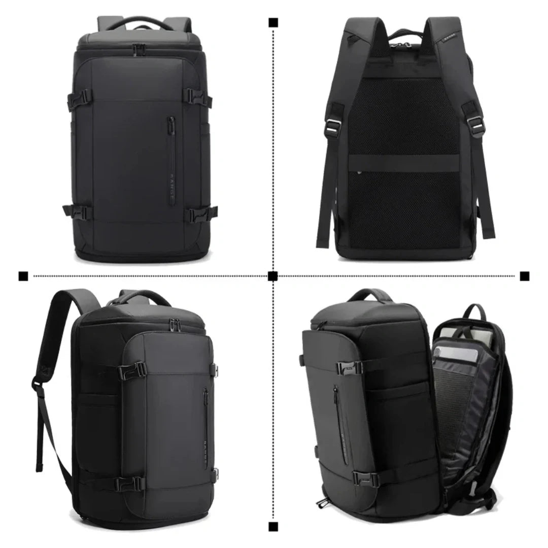 Schwarzer 30L Handgepäck Rucksack für Airline Reisen, ideal als Laptop- und Tagesrucksack für Urlaub.