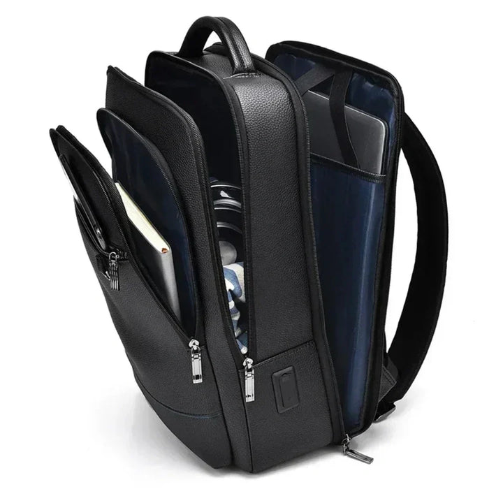 Vorderansicht Business Rucksack: Moderner, schwarzer Arbeitsrucksack mit minimalistischem Design für Herren und Damen.
