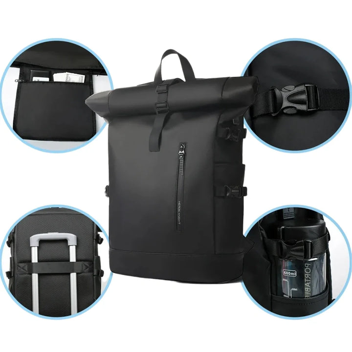 Geschlossener Roll-Up Rucksack, kompakt und stilvoll. Cityrucksack mit vielseitiger Organisation.