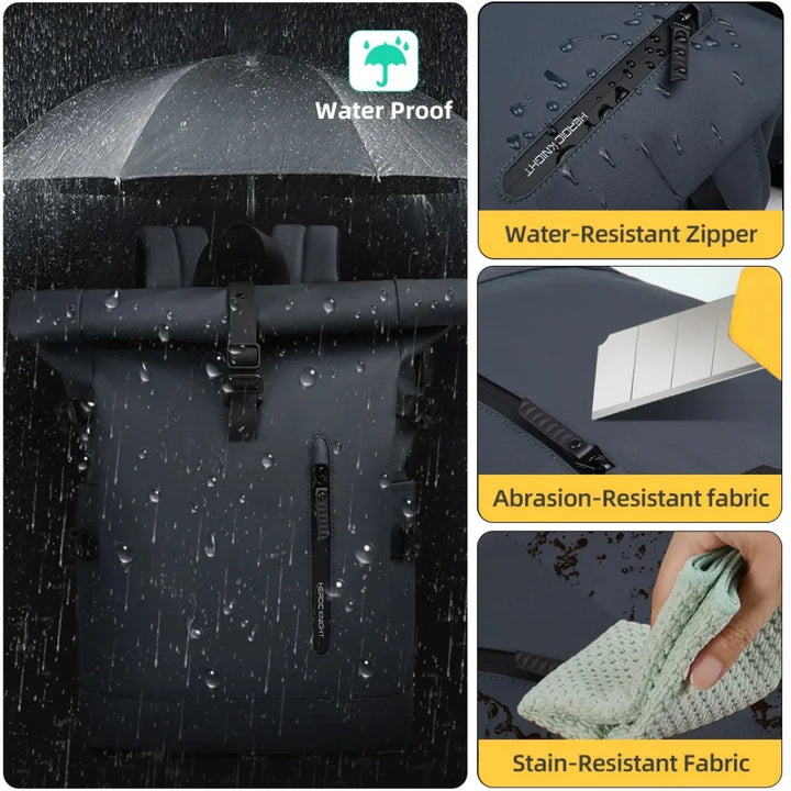 Eleganter Roll-Up Rucksack für Damen und Herren, wasserdicht und erweiterbar für City & Outdoor.