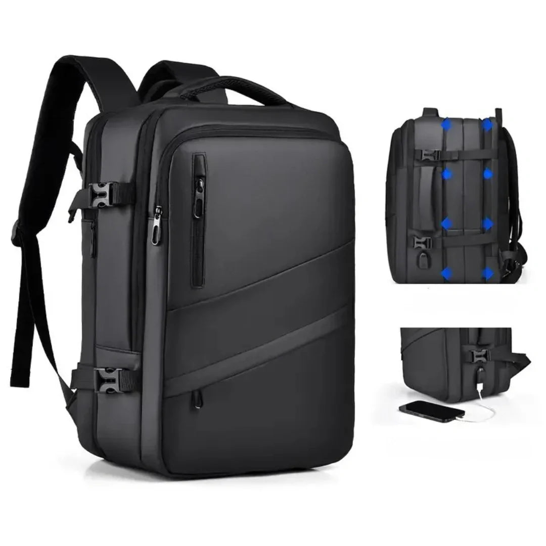 UrbanDay Rucksack: Nahaufnahme des wasserdichten, robusten Materials. Erweiterbar für Pendler, Reisen & Laptop.