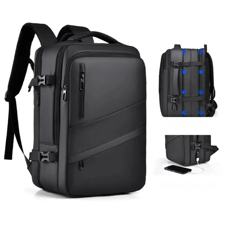 UrbanDay Rucksack: Nahaufnahme des wasserdichten, robusten Materials. Erweiterbar für Pendler, Reisen & Laptop.