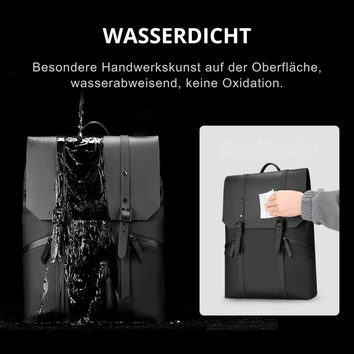 Moderner, minimalistischer schwarzer Rucksack, perfekt für urbane Pendler. Robust, wasserdicht & mit Diebstahlschutz.