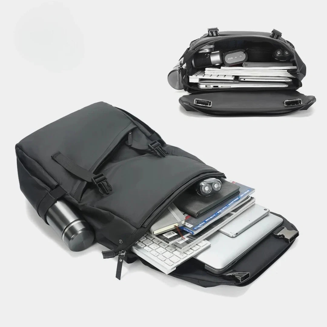 Veganer T-Nu Avant Rucksack, schwarz, wasserabweisend, der ideale Begleiter für urbane Abenteuer & Arbeit.