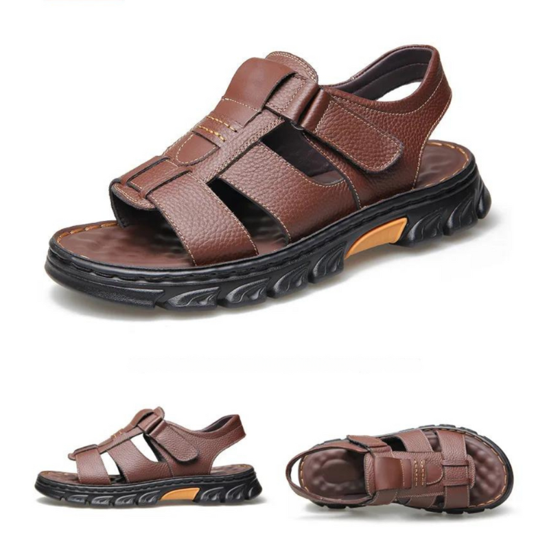 Moderne Herren Sandalen Thijs: Bequeme Ledersandalen mit orthopädischem Fußbett für Unterstützung und Komfort.