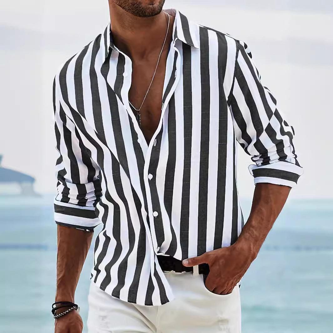 Luftiges Herren Sommerhemd im Leinen-Look, gestreift, mit Knopfleiste. Ideal für lässige Freizeit-Outfits.
