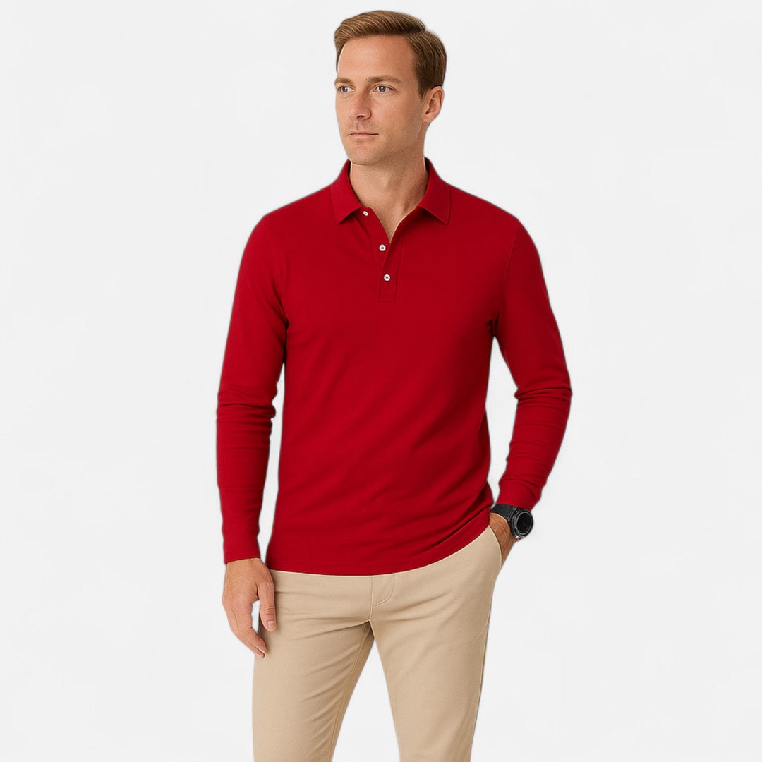 Hochwertiges Herren Langarm Polo-Shirt, smart-casual, elegante Herrenmode, bequem und zeitlos.