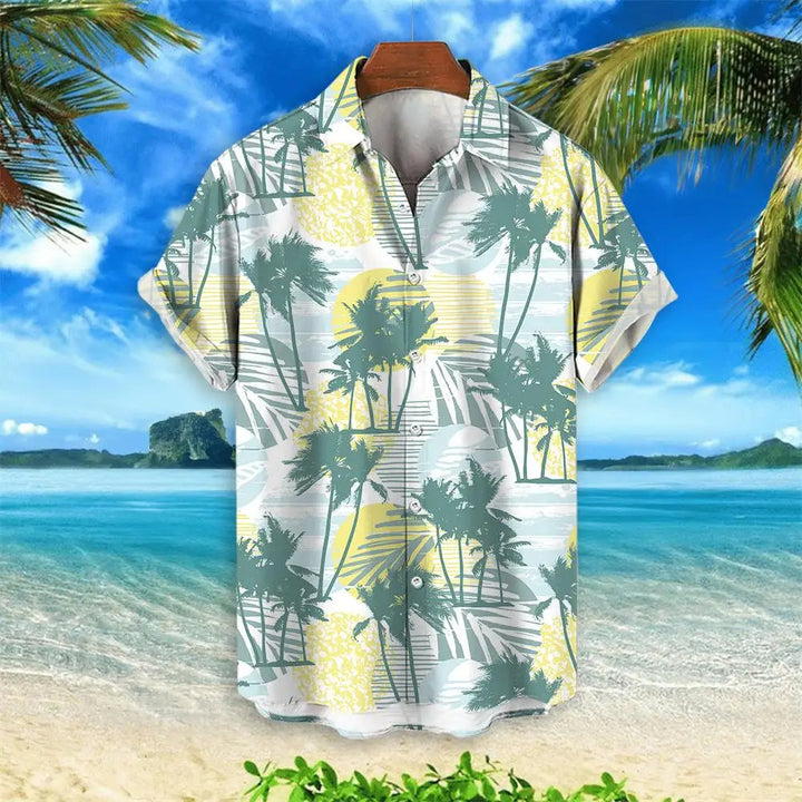 Leichtes Herren Hawaiihemd Übergröße mit lebhaftem tropischem Kranichmuster. Bequemes Kurzarmhemd für Herren.