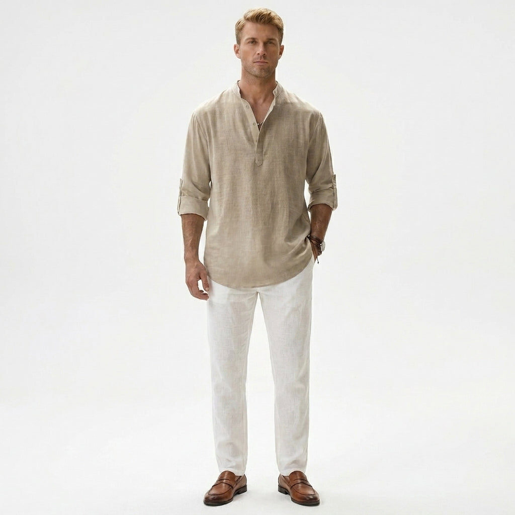 Hochwertiges Herren Stehkragenhemd Langarm, uni-farben, für anspruchsvolle Herrenmode. Komfortabel & modern.