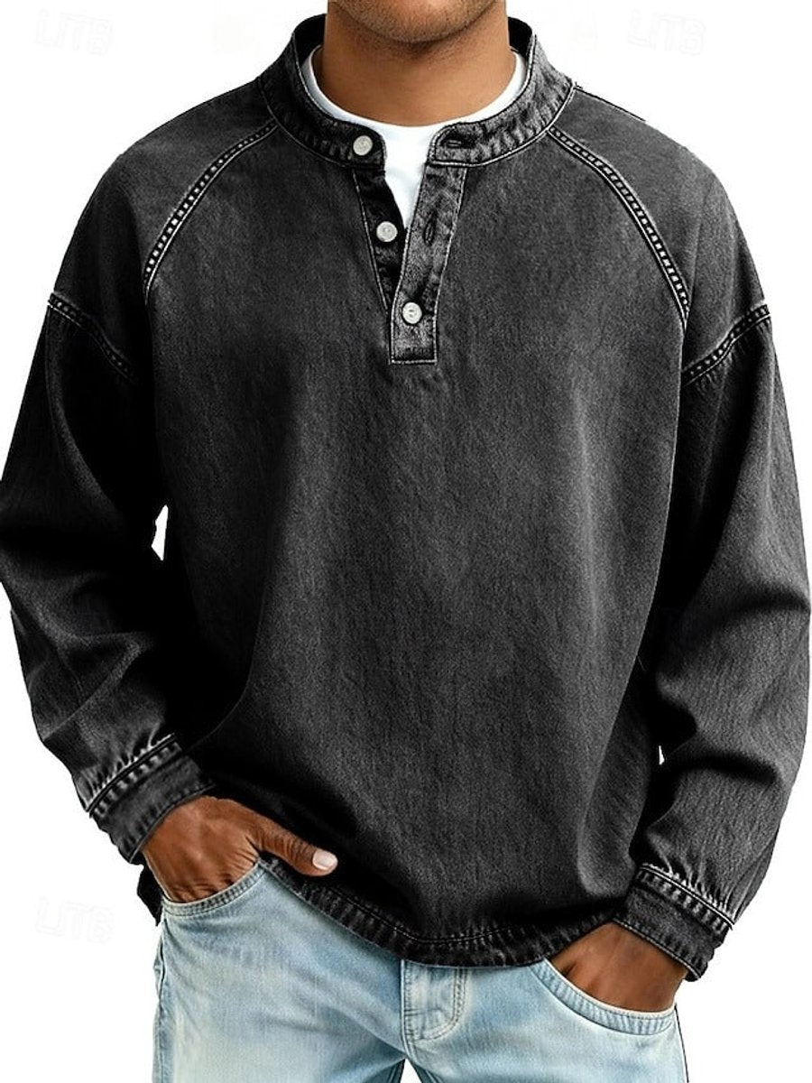 Herren Henley Pullover mit Raglanärmeln und coolem Used-Look, ideal für lässige Herbst-Outfits.