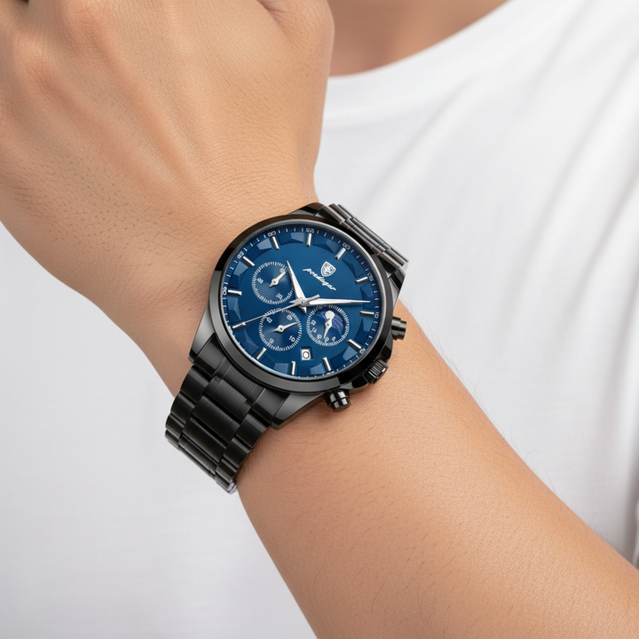 Freizeit-Herrenuhr StyleMaster, robustes Design mit wasserdichtem Gehäuse und langlebigem Lederarmband.