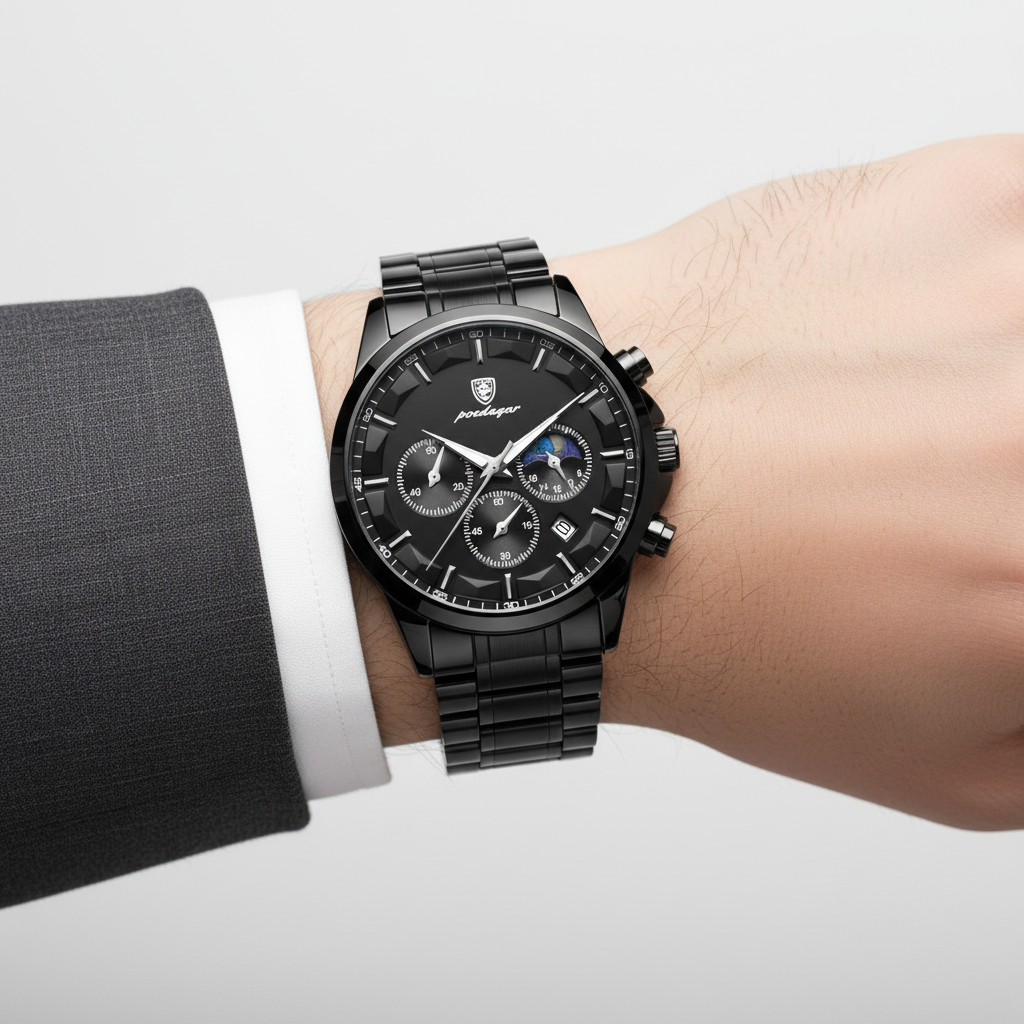 Vielseitige Herrenarmbanduhr, robustes Edelstahlgehäuse, elegantes Lederarmband, perfekt für jeden Stil.