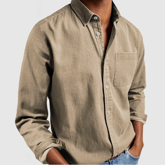 Modernes Herren Langarmhemd mit Stehkragen, einfarbig, stilvoll für Freizeit, Business Casual und Sommerabende.
