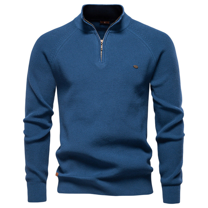 Stilvoller Herrenpullover mit Halbem Reißverschluss. Stehkragen-Pullover Mateo für elegante Casual-Looks.