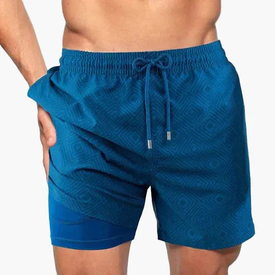 Moderne Herren Badeshorts mit Kompressionsshorts, schnell trocknend & ideal für Strand, Pool und Wassersport.