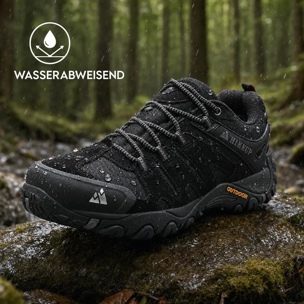 Nahaufnahme der griffigen Profilsohle des Unisex Wanderschuhs, für sicheren Halt auf jedem Terrain.