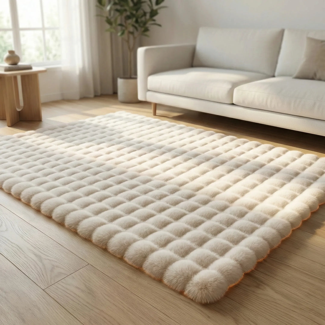 Weicher, gemütlicher Hochflor-Teppich mit modernem Strukturmuster, ideal für Komfort & Wärme in jedem Raum.