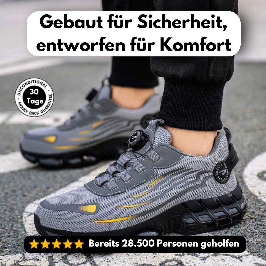Robuste Herren Arbeitsschuhe mit Stahlkappe von vorne, durchtrittsicher, ideal für Arbeitsschutz.