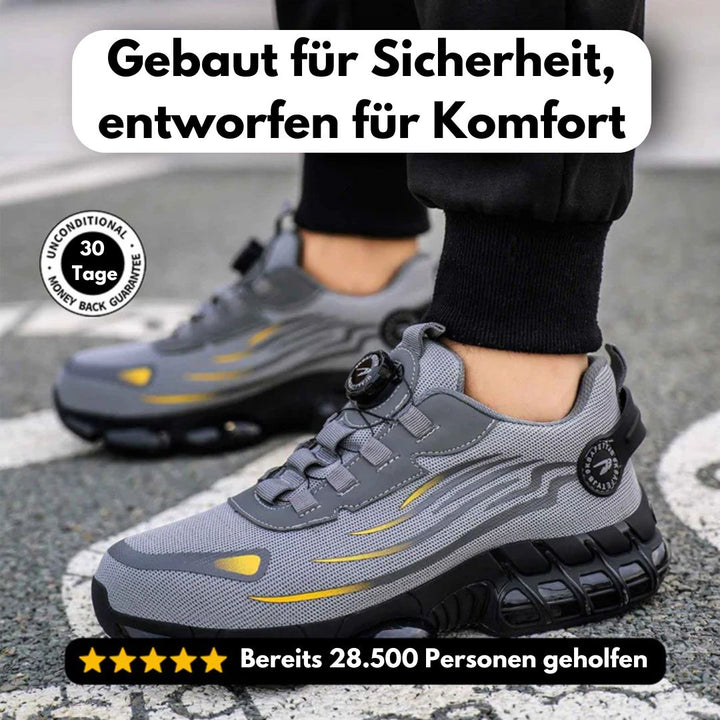 Robuste Herren Arbeitsschuhe mit Stahlkappe von vorne, durchtrittsicher, ideal für Arbeitsschutz.