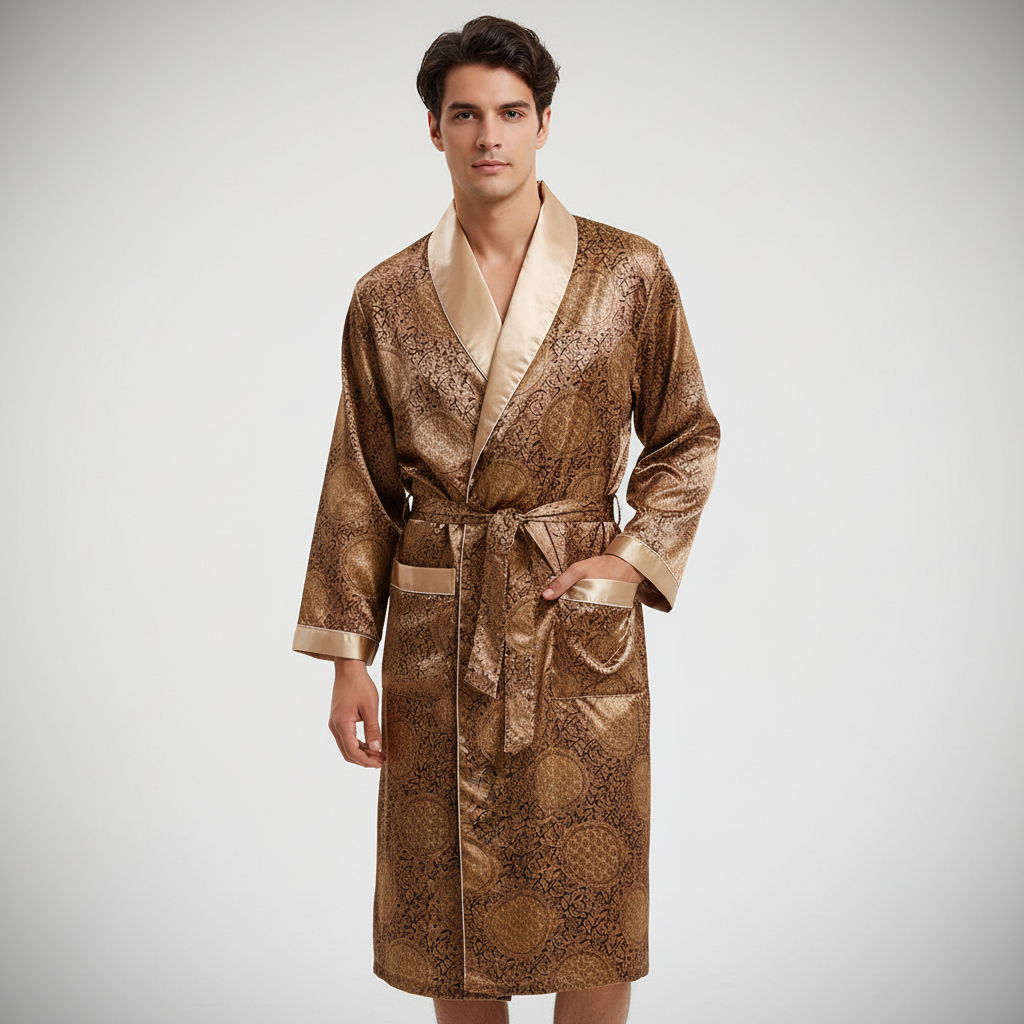 Eleganter Herren Satin-Bademantel "Marius" mit stilvollem Muster für luxuriöse Loungewear.