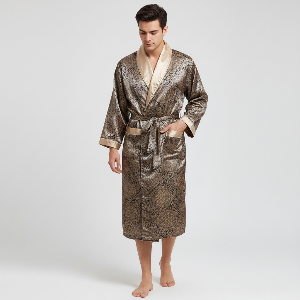Luxuriöser Herren Bademantel aus Satin mit stilvollem Muster, ein elegantes Geschenk für Männer.