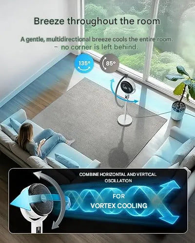 Multifunktionaler Ventilator: als Tisch-, Stand- oder Bodenventilator nutzbar, leise, mit Timer & Fernbedienung.