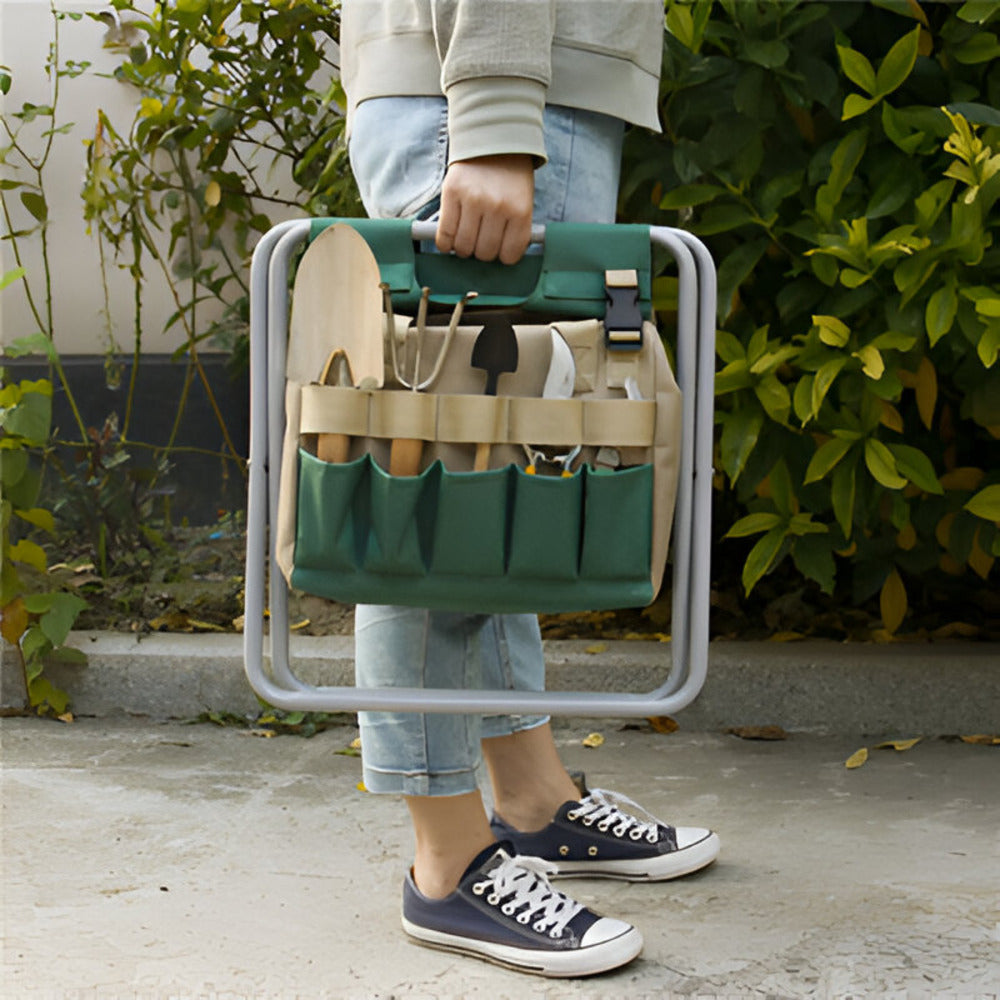 Praktisches, tragbares Gartengeräte-Set. Unverzichtbare Gartenhelfer für alle Gartenarbeiten zu Hause.