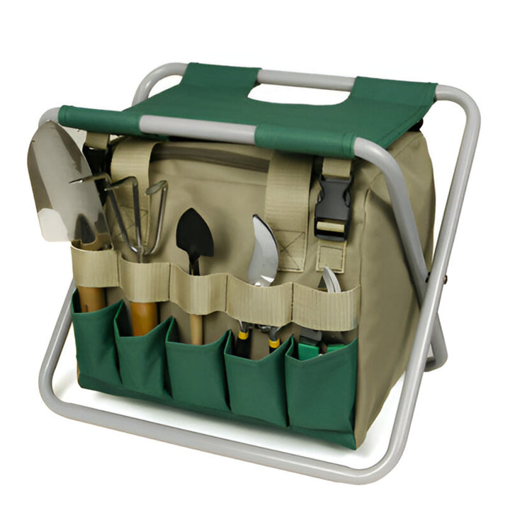 Kompaktes Gartengeräte-Set mit verschiedenen Handwerkzeugen für effiziente Gartenarbeit und -pflege.
