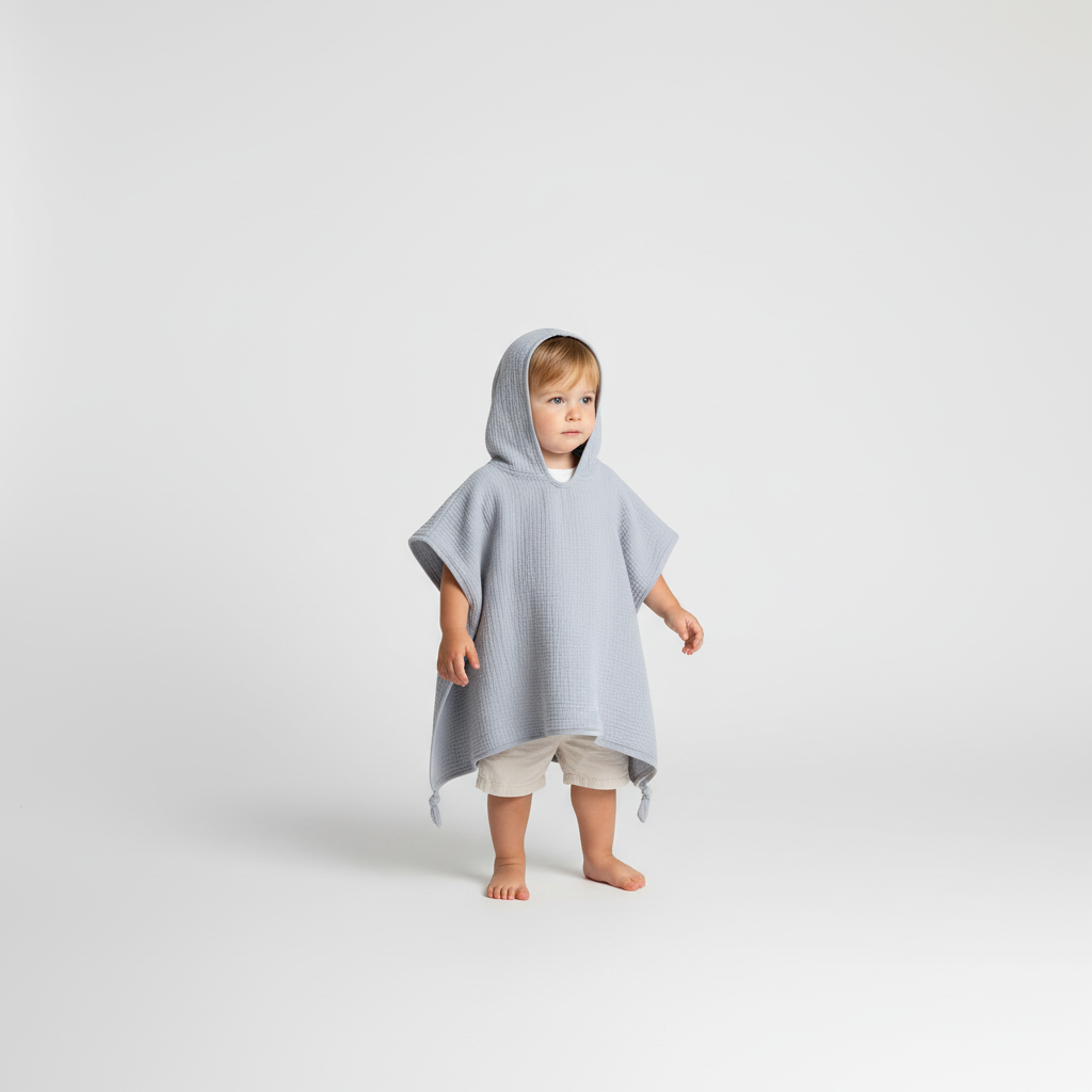 Kinder Kapuzenponcho: Saugstarker Musselin-Wrap für einfaches Abtrocknen. Kein Verrutschen, ideal für aktive Kinder.