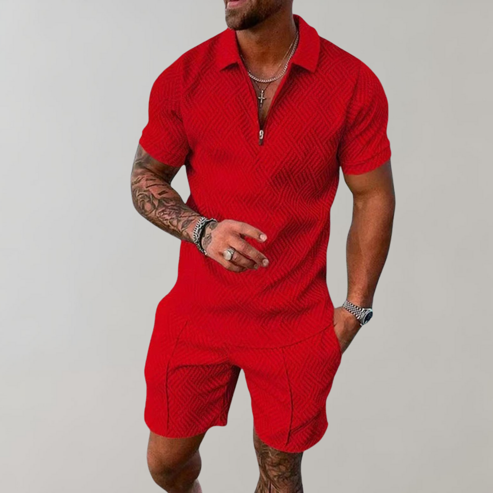 Herren Sommer-Kleidungsset: Kurzes Polo-Shirt mit Kragen und bequeme Shorts für heiße Sommertage.
