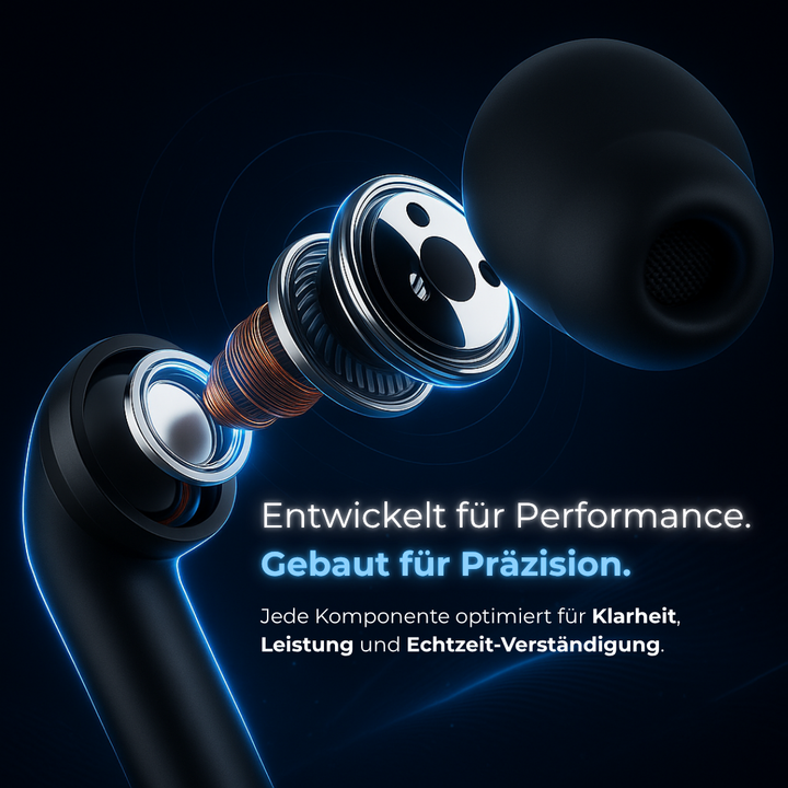 Unisex Bluetooth-Ohrhörer mit Geräuschunterdrückung; kabellose In-Ear Kopfhörer für klaren Sound und Übersetzung.