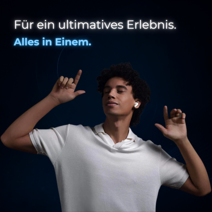 Smarte In-Ear Kopfhörer mit Echtzeit-Übersetzung, Geräuschunterdrückung für globale Kommunikation und Audio.