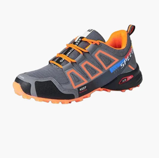 Seitliche Ansicht der Herren Trekking Sneaker, orthopädisch, mit atmungsaktivem Material und stabiler Sohle.