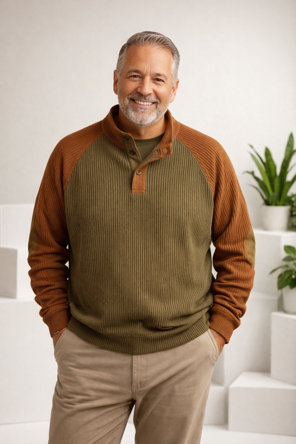 Elegantes Herren Langarmshirt Isaarel mit Stehkragen, vielseitiges Oberteil für Herrenmode.