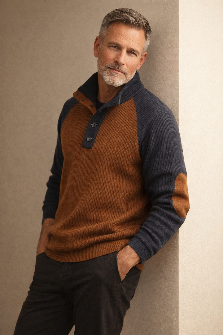 Moderner Herren Pullover Isaarel, langarm, Stehkragen, passt zur Herbst- & Wintergarderobe.
