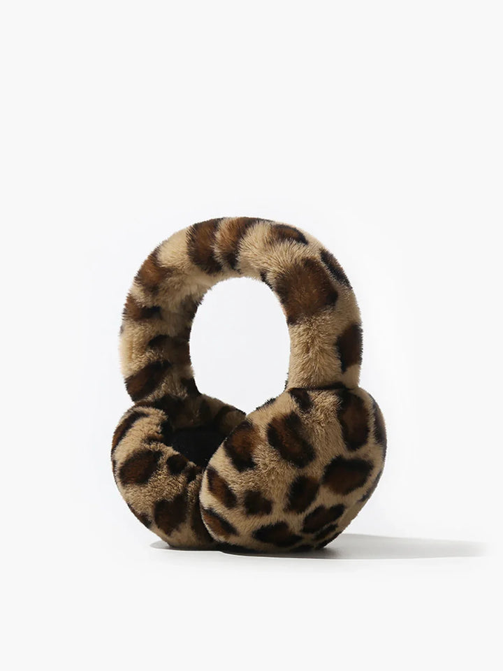 Damen Ohrenschützer Leoparden-Design, flauschig warm für den Winter. Stylisches Accessoire in Braun/Beige.