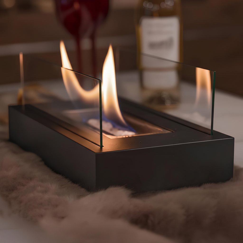Gemütliches Luxfire Dekofeuer für Tisch: Rauchfrei, ideal für Wohnzimmer, Terrasse oder Balkon.