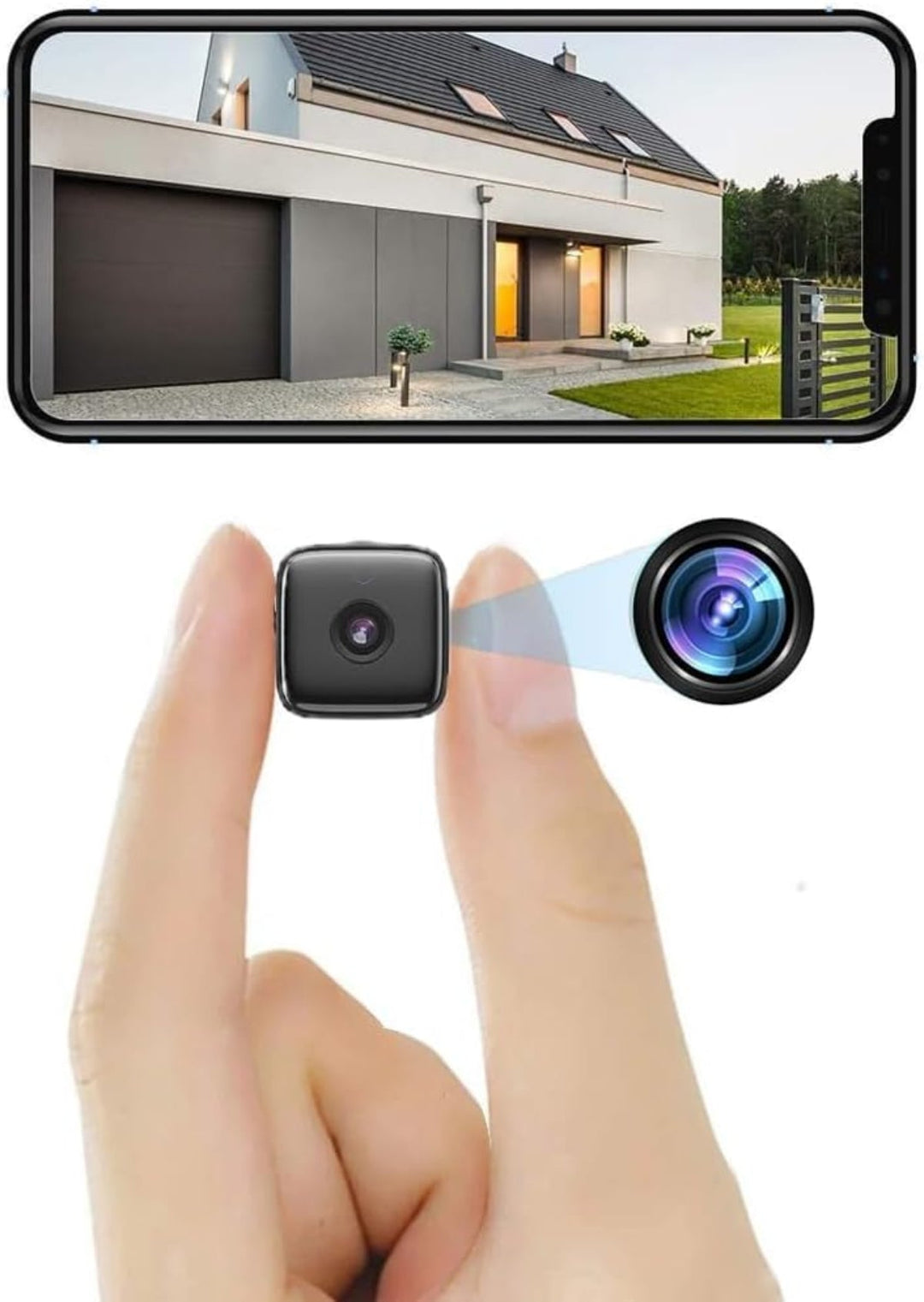 Weiße 1080P WLAN Innenkamera mit Nachtsicht und Bewegungserkennung für Heimsicherheit und Büroüberwachung.